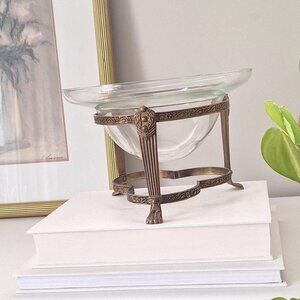 Vintage Brass & Glass Pedestal Bowl: Ornate Victorian Style Compote